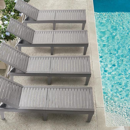 Nestl Sun Tanning Chair - Light Grey Chaise Lounge Chair Outdoor, Lightweight Pool Lounge Chairs Set of 4, Adjustable 5-Position Reclining Lawn Chair, Waterproof Beach Outdoor Lounge Chairs