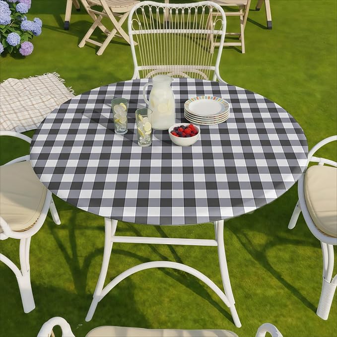 opstellen Fitted Round Tablecloth Waterproof Table Cloth Vinyl Indoor Outdoor Circle Coffee Cover for 36-44" Tables Dining Kitchen Home Gear Gifts Summer Fall Patio Picnic Camping Vacation Supplies