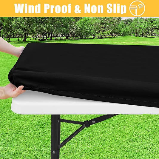 Rectangle Table Cloth, Waterproof Elastic Fitted Tablecloth for 4 Foot Folding Tables, Washable Polyester Tablecloths for Picnic, Camping, Outdoor (Black, 30"x48")