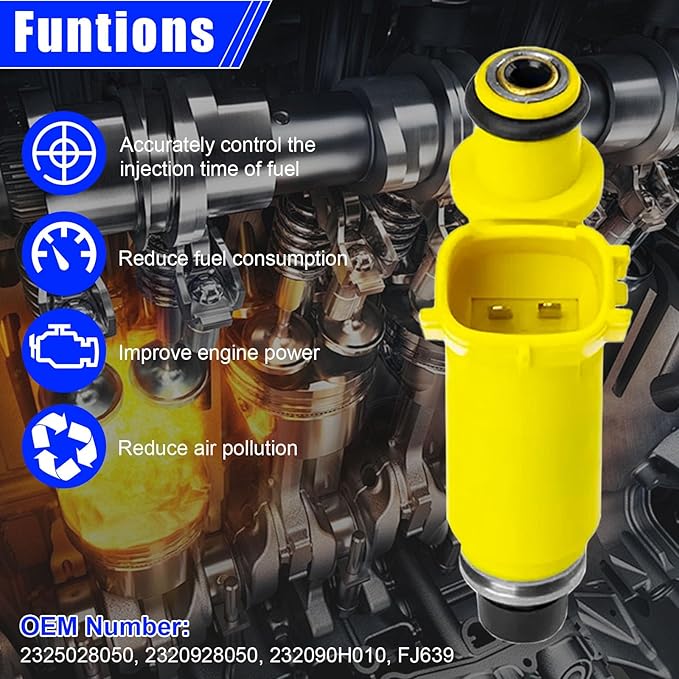 Set of 4 Fuel Injectors for Toyota RAV4 2.0L 1AZ-FE 2001 2002 2003 OEM 23250-28050 FJ452 Replacement 23250-28020 Direct Fit