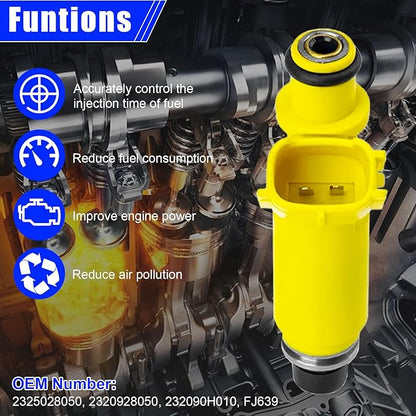 Set of 4 Fuel Injectors for Toyota RAV4 2.0L 1AZ-FE 2001 2002 2003 OEM 23250-28050 FJ452 Replacement 23250-28020 Direct Fit