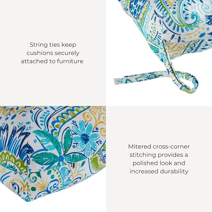 Outdoor Tufted High-Back Chair Cushions, One-Piece Hinged Seat and Back Design, Reversible with 4 Ties, Durable Polyester Fabric, Recycled Fiber Fill - Set of 2, Baltic Paisley