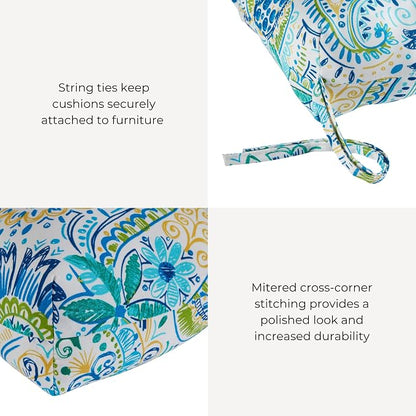 Outdoor Tufted High-Back Chair Cushions, One-Piece Hinged Seat and Back Design, Reversible with 4 Ties, Durable Polyester Fabric, Recycled Fiber Fill - Set of 2, Baltic Paisley