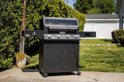 Monument Grills Denali Series, 4+1 Liquid Propane Gas Smart BBQ Grill, 4 Burners & 1 Side Burner Denali 425 with Smart Technology and Knob Controls, Black