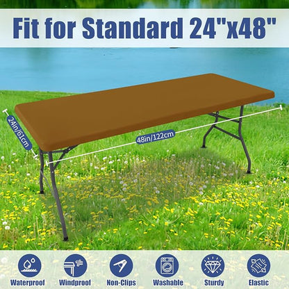 Moosfor 2 Pack Rectangle Spandex Fitted Table Cloth, 4FT Elastic Tablecloth | Washable Picnic Table Cover, Stretch Waterproof Table cloths for Party, Patio, Dining, Kitchen, 24" x 48", Dark Brown