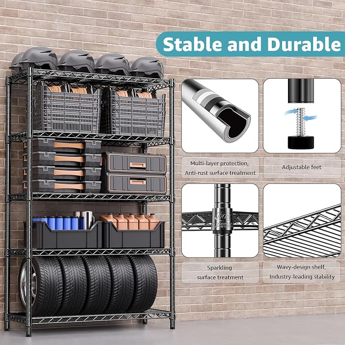 M MZG 1750 lbs Steel Storage Shelving 5-Tier Utility Shelving Unit Steel Organizer Wire Rack for Home,Kitchen,Office,Garage, 1750 LBS Capacity 17.7" D x 47.2" W x 72.3" H (Pack of 2)