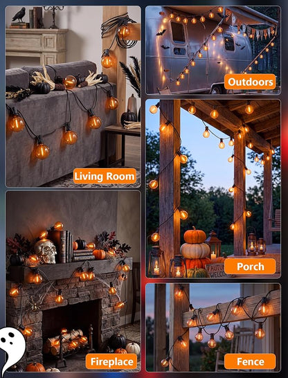 50FT Orange Halloween Outdoor String Lights 27 Shatterproof G40 Globe Bulbs | Waterproof Patio String Lights, Dimmable Hanging Halloween Lights Outdoor for Porch Deck Garden Backyard Balcony Decorations