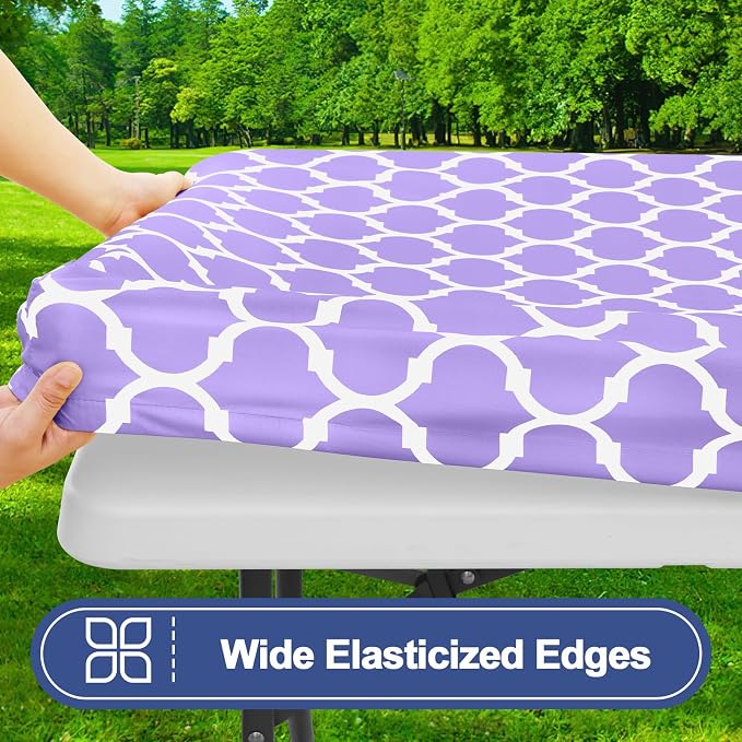 Smiry Picnic Table Cover with Bench Covers, Waterproof Elastic Fitted Tablecloth for 5 Foot Tables, Washable Polyester Tablecloths for Camping, Indoor & Outdoor (Lavender, 30x60 Inch 3-pc Set)