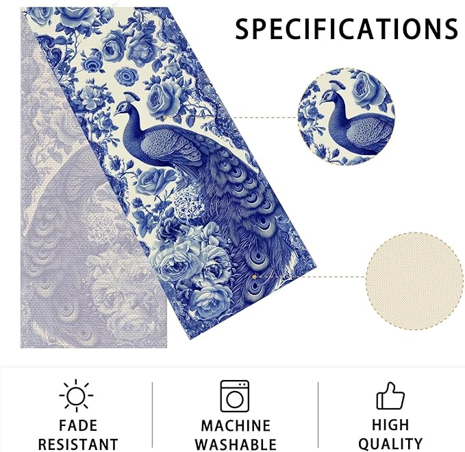 Peacock Table Runner,Dining Decor for Kitchen Coffee Table Family Dinners Holiday Parties Wedding Events Decor(13x72 inch)