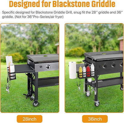 Improved Stainless Steel Griddle Caddy with Wobble-Free Paper Towel Holder for 28"/36" Blackstone Griddles, Space Saving BBQ Accessories Storage Box, Free from Drill Hole&Easy to Install