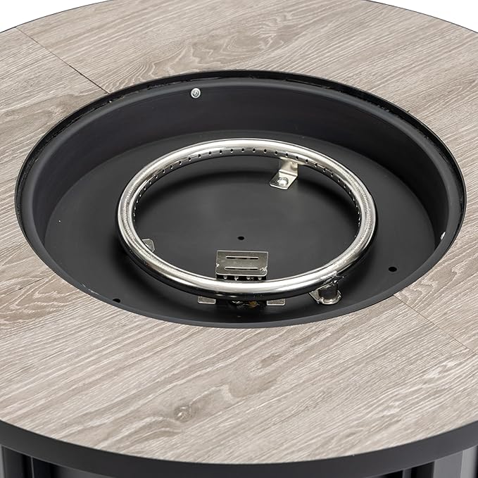 KEIKI 30 Inch Ceramic Top Propane Fire Pit Table, Round Outdoor Gas Fireplace, Steel Patio Heater for Backyard Garden