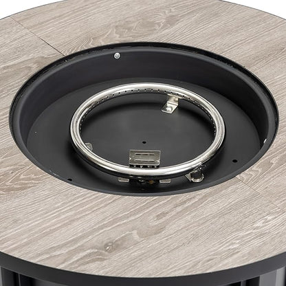 KEIKI 30 Inch Ceramic Top Propane Fire Pit Table, Round Outdoor Gas Fireplace, Steel Patio Heater for Backyard Garden