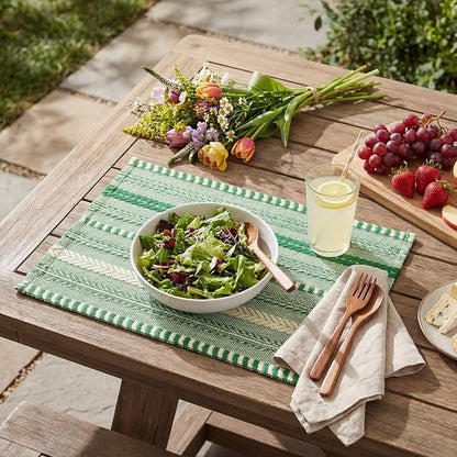 Artoid Mode Emerald Farmhouse Woven Braided Stripe Placemats Set of 6,12x18 Inch Seasonal Holiday Table Mats Party Kitchen Dining Decoration