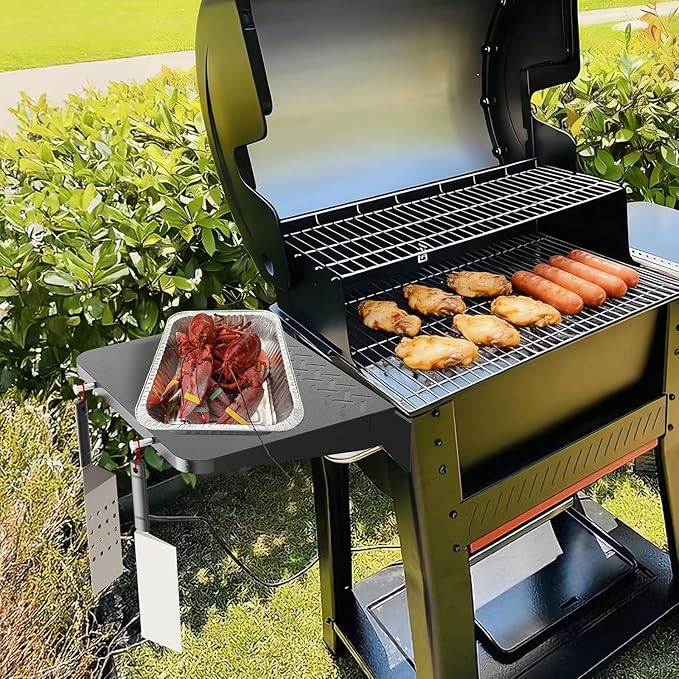 DELSbbq Side Table for Weber Searwood 600/600XL Pellet Grills,Heavy-Duty BBQ Prep Station Folding Side Table for Weber Searwood 600 Accessories
