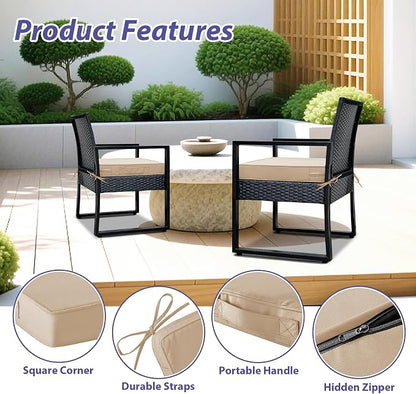 IPYNBAP Outdoor Chair Cushions Set of 4 -Waterproof Outdoor Seat Cushions for Patio Furniture, Patio Chair Cushion with Handle and Ties, Out Door Chair Pads,18.5x16x3-Square, Beige
