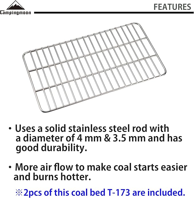 CAMPINGMOON Grill Grates Replacement Coal Bed Charcoal Fire Grate Stainless Steel for Barbecue Outdoor Cooking T-173 (2pcs, 12.2x6.7-inch)