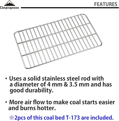 CAMPINGMOON Grill Grates Replacement Coal Bed Charcoal Fire Grate Stainless Steel for Barbecue Outdoor Cooking T-173 (2pcs, 12.2x6.7-inch)