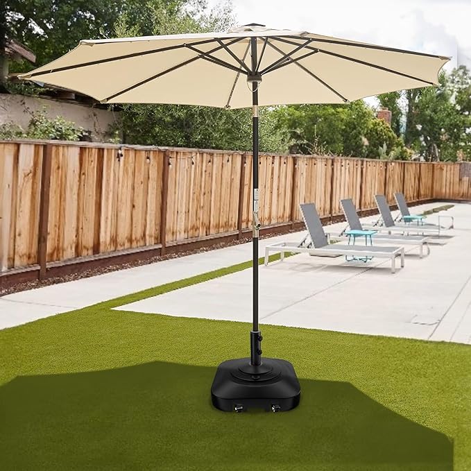 QZER Umbrella Base with Wheels, Umbrella Stand Heavy Duty 100lb Windproof | Fillable Umbrella Base Mobile Square Umbrella Stand Outdoor Base for Patio, Deck, Poolside, Lawn, Fits Most Sized Umbrellas
