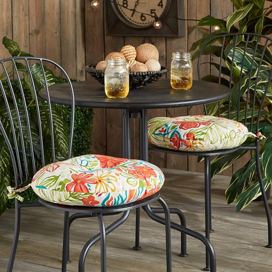 Greendale Home Fashions Garden Floral Outdoor 15-inch Bistro Seat Cushion, Set of 2