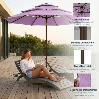 10ft Patio Umbrella, 3 Tier Outdoor Market Table Umbrellas with 8 Fiberglass Ribs and Push Button Tilt, Windproof, Vented Canopy, UV Protection for Deck, Pool, Backyard