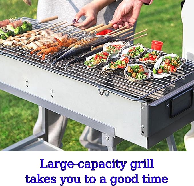 Portable Charcoal Grills, Alloy Steel BBQ Grill with Foldable Stand Adjustable Air Vents, Kebab Skewer BBQ Barbecue Grill Kit for Garden Backyard Party Picnic Travel Outdoor Use (31.6x7.1inch)