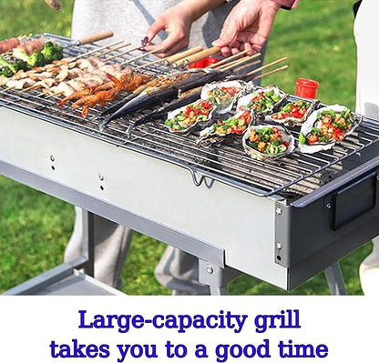 Portable Charcoal Grills, Alloy Steel BBQ Grill with Foldable Stand Adjustable Air Vents, Kebab Skewer BBQ Barbecue Grill Kit for Garden Backyard Party Picnic Travel Outdoor Use (31.6x7.1inch)