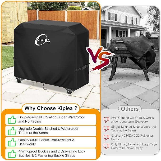 Kipiea Heavy Duty Grill Cover for Traeger Flatrock 3 Zone, 600D Oxford Fabric Wood Pellet Smoker Covers Waterproof & Windproof, Pellet BBQ Grill Cover for Outside Anti-UV, No Tear, No Fading