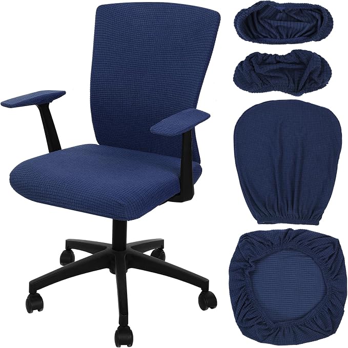 Tallew 4 Pcs Office Chair Covers Stretchable Armrest Seat,XL,Navy | Universal Fit Office Desk Chairs, Protective Seat Backrest Slipcovers, Stretchable Prevent Wear, Easy Install for Rotating