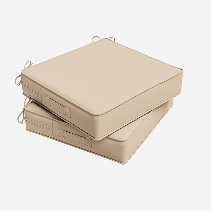 Outdoor Chair Cushion 18.5 x 16 x 4 Inches Patio Furniture Outdoor Waterproof Seat Cushion, Patio Chair Cushion with Handles and Ties, Square Dining Chair Cushion Set of 2, Sand