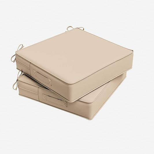 Outdoor Chair Cushion 18.5 x 16 x 4 Inches Patio Furniture Outdoor Waterproof Seat Cushion, Patio Chair Cushion with Handles and Ties, Square Dining Chair Cushion Set of 2, Sand