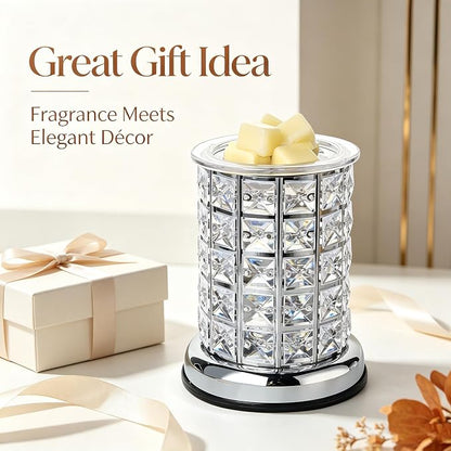 TTJ Crystal Wax Melt Warmer Lamp, Electric Candle Warmer with Rose Gold Base, Decorative Fragrance Oil Burner for Home Bedroom Living Room Office, Flameless Aromatherapy Wax Warmer Night Light Silver
