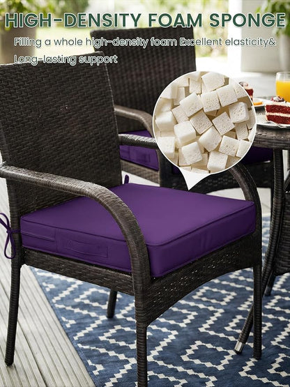 Outdoor Chair Cushion 19 x 19 x 4 Inches Patio Furniture Outdoor Waterproof Seat Cushion, Patio Chair Cushion with Handles and Ties, Square Dining Chair Cushion Set of 2, Purple