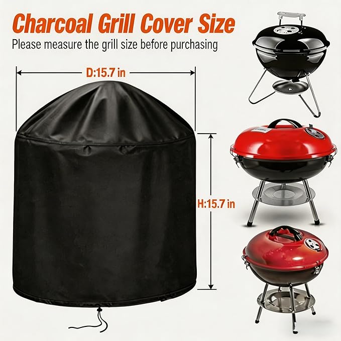 Charcoal Grill Cover for Cuisinart CCG190RB,Round Portable Charcoal Grill Cover for Weber Smokey Joe 14,Waterproof Portable Barbecue Grill Cover for GasOne 14