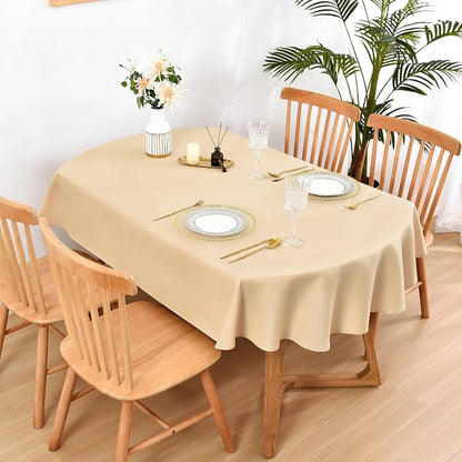 Wolkemer Large Oval Tablecloth 60 x 120 Inch Washable Fabric Table Cloth Solid Beige Table Cover for Dining Wedding Party Banquet Tabletop Decoration
