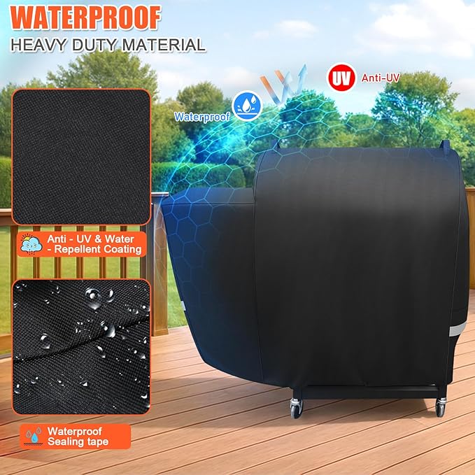 Grill Cover for Recteq RT-590 and Deck Boss 590, 45 x 22 x 41 in 600D Outdoor Pellet Grill Cover, Weather-Resistant BBQ Smoker Cover for Rain, Sun, Dust and Leaves