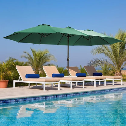 Ayge 15FT Patio Umbrella with Base,Large Outdoor Double-Sided Rectangle Umbrella with Crank Handle, Market Umbrella for Poolside Garden Deck Backyard Beach Pools,Green