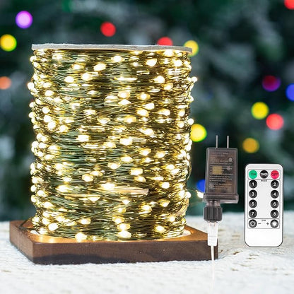 400FT 1200LEDs Fairy Lights Plug in,Green Wire,Warm White | Waterproof Led String Lights,8 Modes Remote Twinkle Light for Outdoor Indoor Christmas Wedding Birthday Garden Decorations
