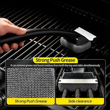 Bristle-Free Grill Brush & Scraper,Durable, Efficient and Extra Safe BBQ Cleaning Brush for Cast Iron and Stainless Steel Outdoor Grills(Fine Mesh)