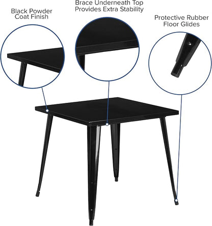 Flash Furniture 31.75 in Metal Indoor/Outdoor Square Table, Black | Commercial Grade, Indoor/Outdoor Use