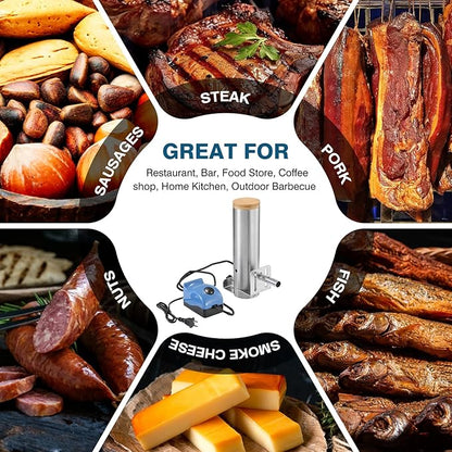 IRONWALLS Electric Cold Smoke Generator with Lid & Air Pump, Portable Barbecue Smoker, Wood Chips Pellets Smoker Generator with 1L Capacity, Stainless Steel Hot and Cold Smoke Maker Machine for Food