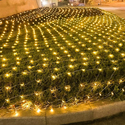 WATERGLIDE Outdoor Christmas Net Lights, 12FT x 5FT 360 LED Fairy String Light with 8 Lighting Modes, Connectable Light for Garden Tree Bushes, Holiday Wedding Party Decorations, Warm White