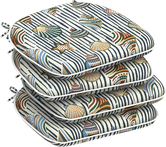 DYTXIII Set of 4 Outdoor Chair Cushions with Ties,Water Repellent Patio Chair Pads 17"x 16" for Outdoor Furniture,Round Corner Seat Cushions for Garden Yard Kitchen Crayon Shells