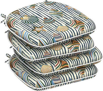 DYTXIII Set of 4 Outdoor Chair Cushions with Ties,Water Repellent Patio Chair Pads 17"x 16" for Outdoor Furniture,Round Corner Seat Cushions for Garden Yard Kitchen Crayon Shells