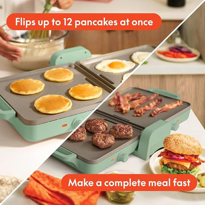 bella 10"x20" Fold and Store Griddle, Non-Toxic, Ceramic Coating, Seaglass