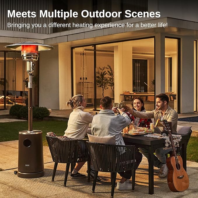 EAST OAK 50,000 BTU Patio Heater with Sand Box, Table Design, Double-Layer Stainless Steel Burner, Wheels, Triple Protection System, Outdoor Heater for Home and Residential, Pinecone