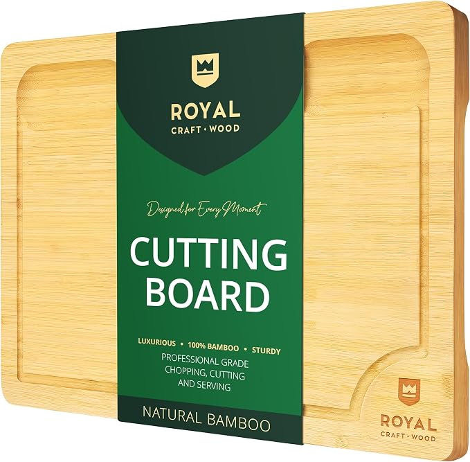 ROYAL CRAFT WOOD Bamboo Cutting Board with Juice Groove - Kitchen Chopping Board for Meat Cheese and Vegetables, Heavy Duty Serving Tray