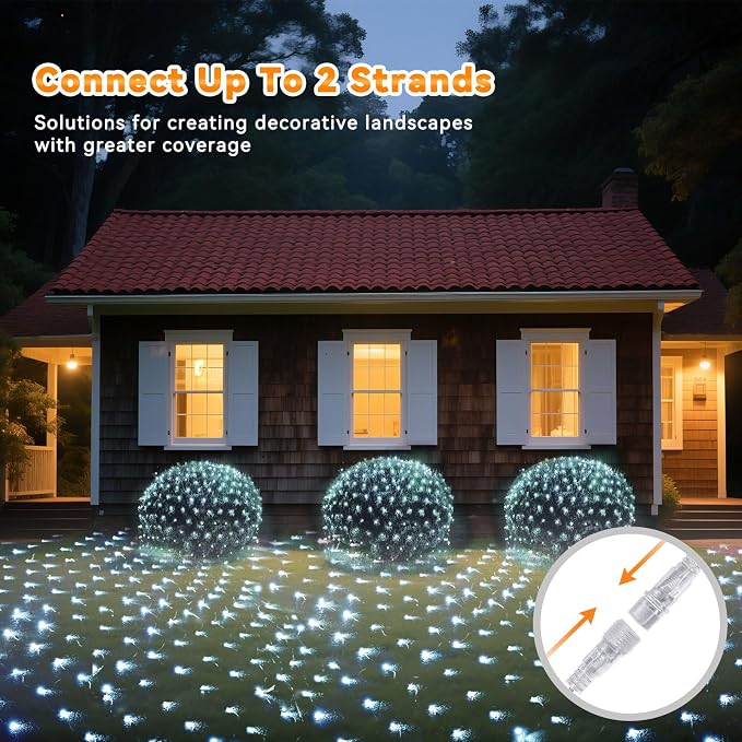 LitHome 21FT x 5FT Christmas Net Lights Outdoor Mesh Lights Connectable | 8 Modes 360 LED Waterproof Cool White Christmas Mesh Light for Bushes, Garden, Backyard, Xmas, Holiday Decor, Clear Wire