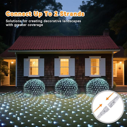 LitHome 21FT x 5FT Christmas Net Lights Outdoor Mesh Lights Connectable | 8 Modes 360 LED Waterproof Cool White Christmas Mesh Light for Bushes, Garden, Backyard, Xmas, Holiday Decor, Clear Wire