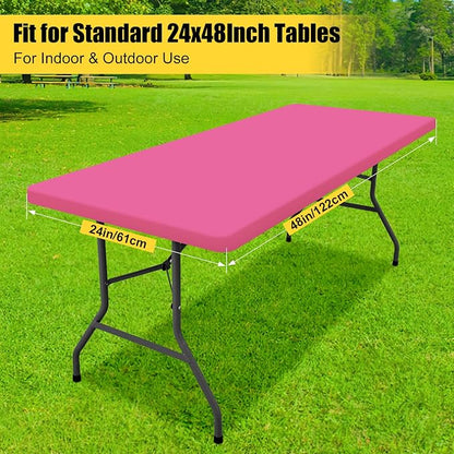 Smiry Rectangle Tablecloth, Elastic Fitted Flannel Backed Vinyl Tablecloths for 4ft Folding Tables, Waterproof Wipeable Table Covers for Indoor, Outdoor, Camping and Picnic (Rose Pink, 24"x48")