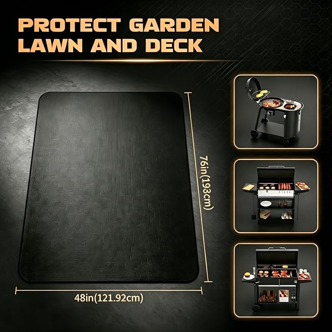 76 x 48 Grill Mat for Outdoor Grill, 32 mil Fire Resistant BBQ Pad | 32 mil XL under grill mat with fiberglass core; silicone fire coating helps protect decks, patios and fire pit areas.